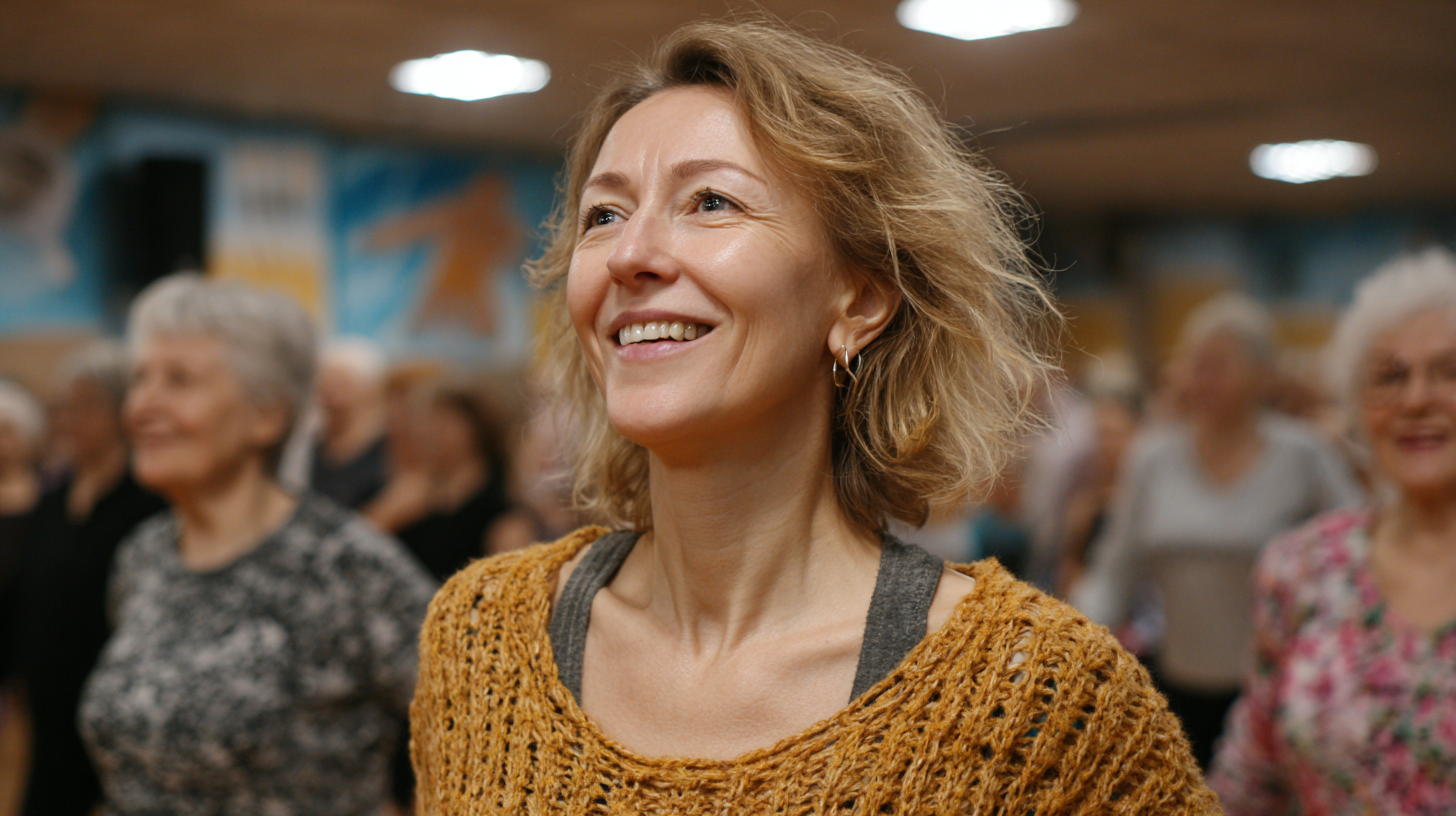 Група людей середнього віку практикує танцювальну терапію в світлій студії